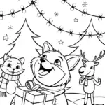 Woodland Animals Christmas Gift Exchange Coloring Page