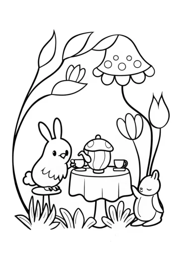 A coloring page of Chick’s Magical Tea Party Coloring Page