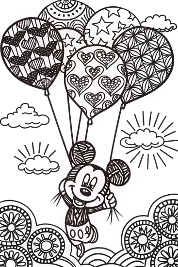 A coloring page of Mickey Mouse’s Magical Balloon Festival Coloring Page