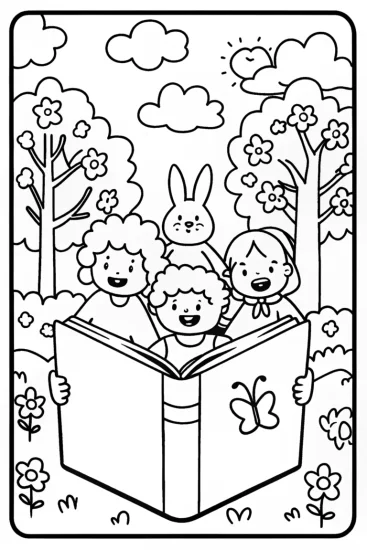 A coloring page of Springtime Storybook Adventure Coloring Page