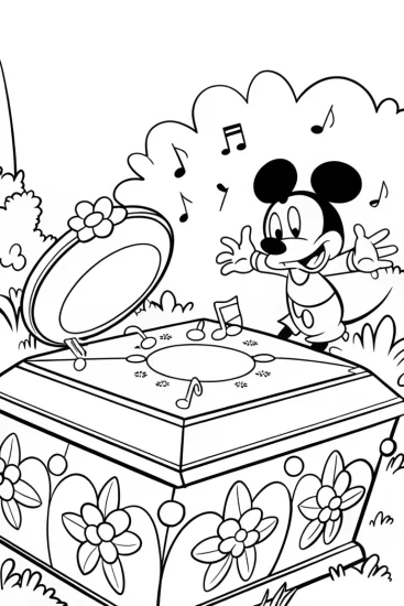 A coloring page of Mickey Mouse’s Magical Music Box Adventure Coloring Page