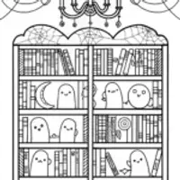 The Magical Halloween Library Coloring Page