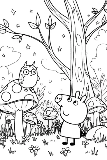 A coloring page of Peppa Pig’s Enchanted Forest Adventure Coloring Page
