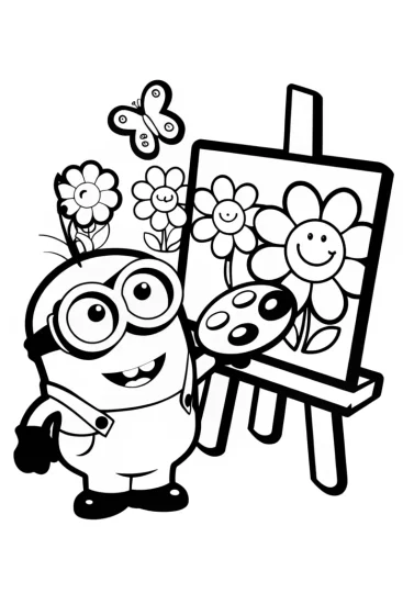 A coloring page of Minion Artist in a Garden of Dreams Coloring Page