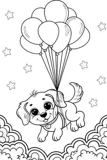 A coloring page of Puppy’s Magical Balloon Adventure Coloring Page