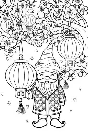 A coloring page of Gnome Festival of Lights Coloring Page