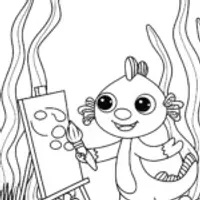 Axolotl’s Magical Art Studio Coloring Page