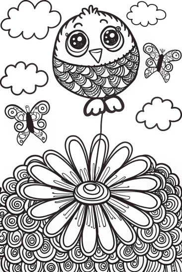 A coloring page of Chick’s Whimsical Balloon Adventure Coloring Page