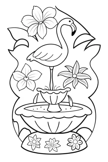 A coloring page of Flamingo Fountain of Dreams Coloring Page