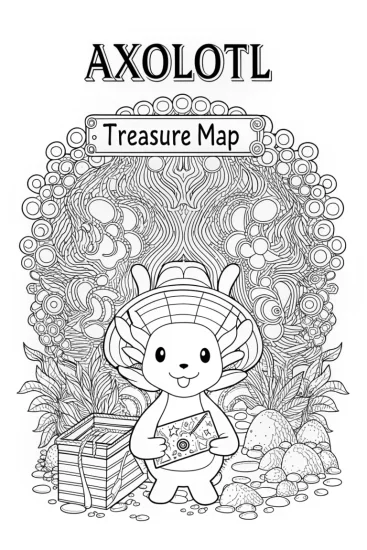 A coloring page of Axolotl Treasure Map Coloring Page