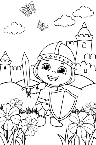 A coloring page of Baby Knight’s Fantasy Adventure Coloring Page