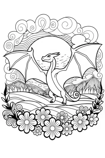 A coloring page of Charizard’s Dragon Dance Coloring Page