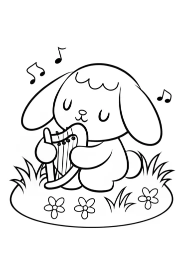 A coloring page of Cinnamoroll’s Enchanted Music Garden Coloring Page