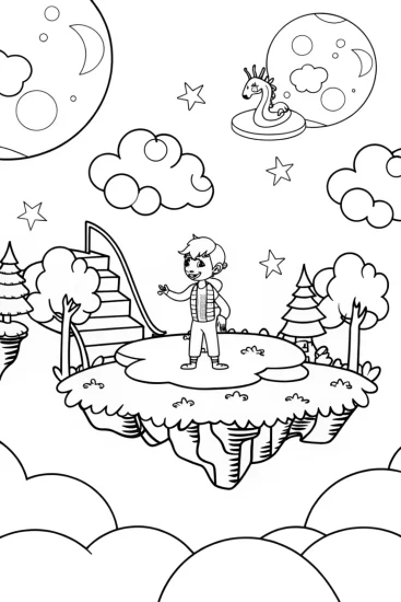 A coloring page of Miles Morales in the Dreamy City Coloring Page