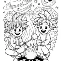 Goku’s Galactic Camping Adventure Coloring Page