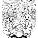 Goku’s Galactic Camping Adventure Coloring Page