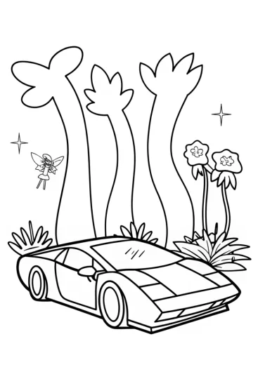 A coloring page of Lamborghini Adventure in Fantasy Land Coloring Page