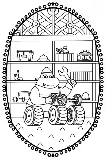 A coloring page of Bowser’s Wild Kart Workshop Coloring Page