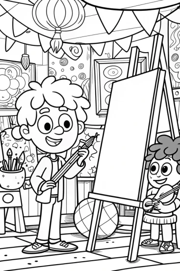 A coloring page of JJ’s Art Studio Coloring Page