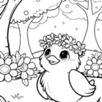 Chick in the Enchanted Orchard Coloring Page