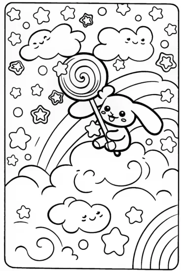 A coloring page of Cinnamoroll’s Dreamy Cloud Adventure Coloring Page