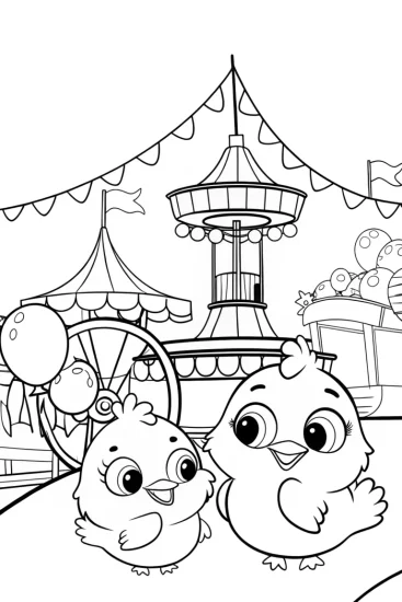 A coloring page of Chickens at the Fair Coloring Page