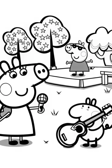 A coloring page of Peppa Pig and Friends’ Musical Adventure Coloring Page