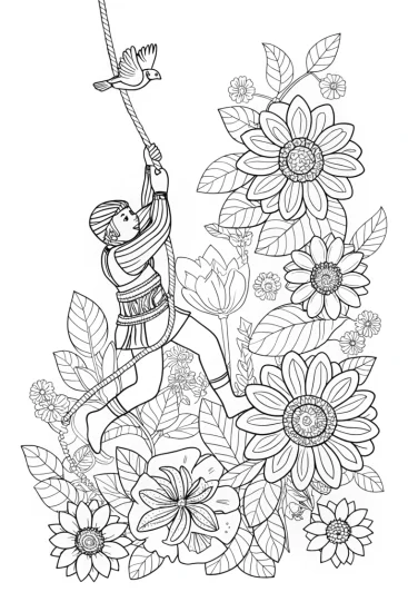 A coloring page of Ninja Garden Rescue Coloring Page
