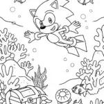 Sonic’s dive into the ocean depths coloring page
