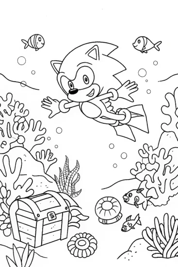 A coloring page of Sonic’s dive into the ocean depths coloring page