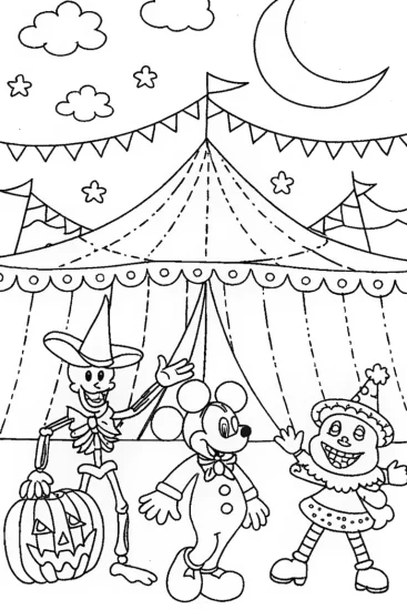 A coloring page of Minnie Mouse’s Halloween Spooktacular Coloring Page