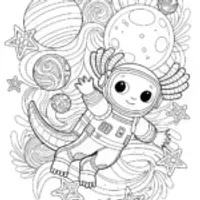 Axolotl Astronaut in Cosmic Adventure Coloring Page