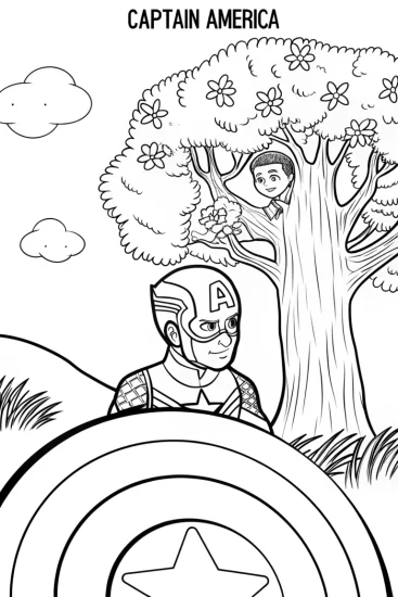 A coloring page of Captain America’s Shield of Stories Coloring Page