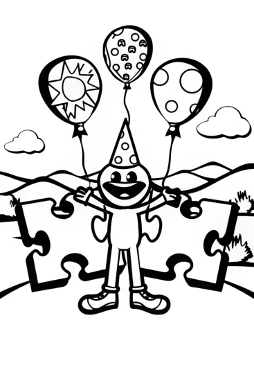 A coloring page of Huggy Wuggy’s Puzzle Party Coloring Page