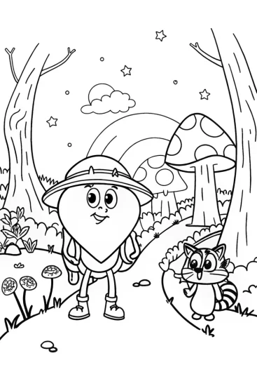 A coloring page of Heart Character Adventure Coloring Page