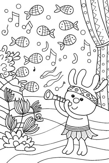 A coloring page of Axolotl’s Underwater Music Festival Coloring Page