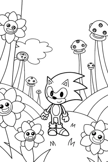A coloring page of Sonic’s Techno Garden Adventure Coloring Page