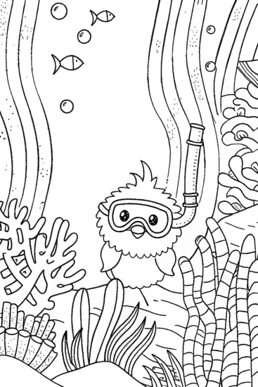A coloring page of Chick’s Underwater Adventure Coloring Page