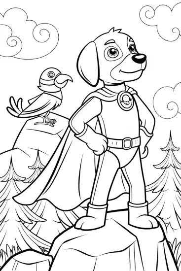 A coloring page of Heroic Dog and Parrot Superhero Coloring Page