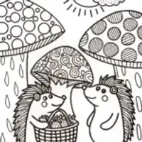 Friendly Hedgehogs at the Mushroom Market Coloring Page