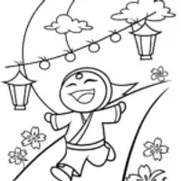 Ninja in the Enchanted Lantern Festival Coloring Page