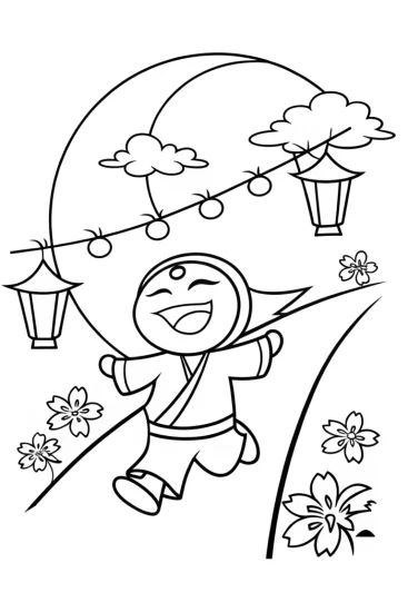A coloring page of Ninja in the Enchanted Lantern Festival Coloring Page