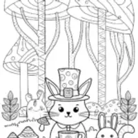 The Enchanted Cat’s Tea Party Coloring Page