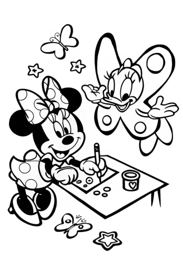 A coloring page of Minnie Mouse’s Crafty Adventure Coloring Page