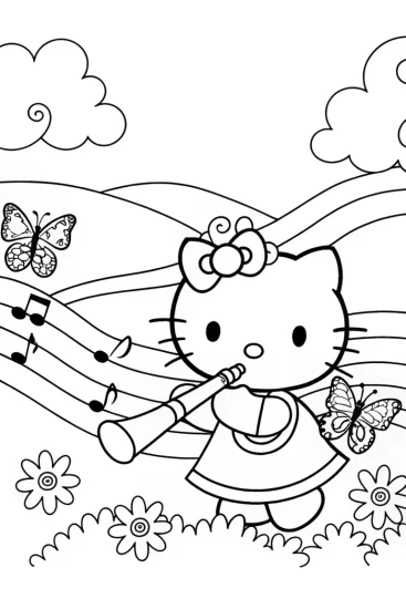 A coloring page of Hello Kitty’s Magical Music Journey Coloring Page
