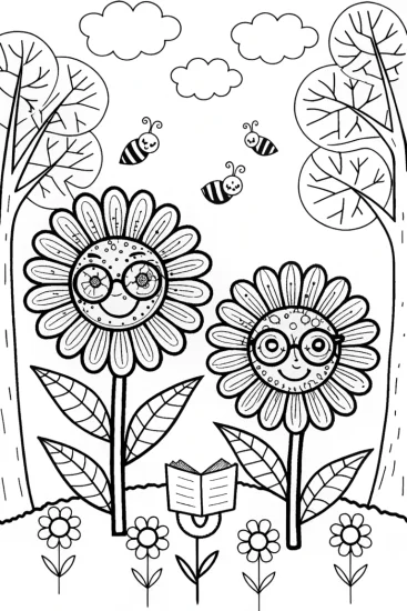 A coloring page of Flower Kingdom Adventure Coloring Page