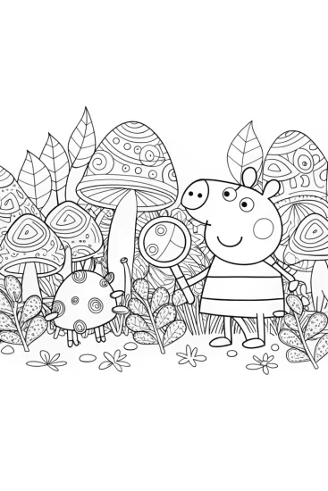 A coloring page of Peppa Pig’s Nature Detective Adventure Coloring Page