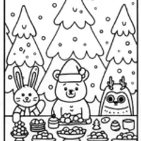 Christmas Feast of Forest Friends Coloring Page