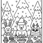 Christmas Feast of Forest Friends Coloring Page