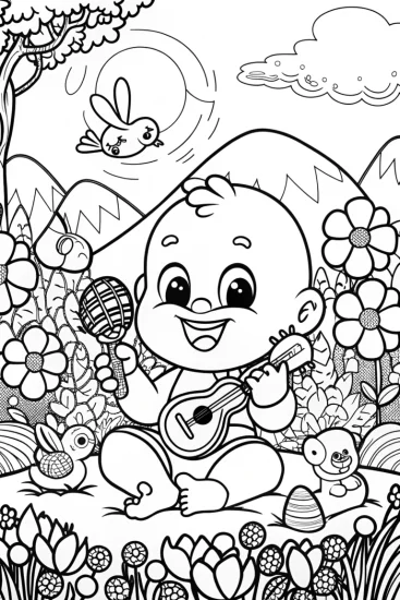 A coloring page of Baby’s Musical Garden Adventure Coloring Page